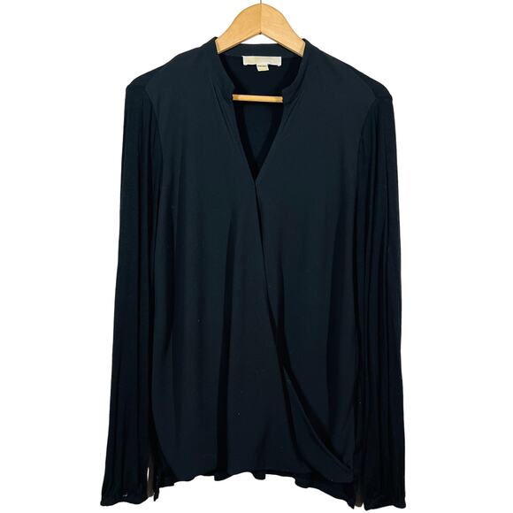 Michael Kors Draped Tunic Faux Wrap Long Sleeve Mixed Fabric Knit Back - L - Picture 1 of 4